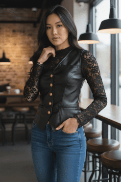 Leatherlook Gilet Zwart Maat S